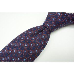 Cesare Attolini Navy Blue Cherry Red Paisley Woven Wool Blend Tie BRAND NEW